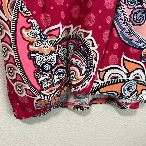 Chicos Paisley Twist Tee Women Size 3 XL Pink Berry Scoop Neck Stretchy - Picture 5 of 9
